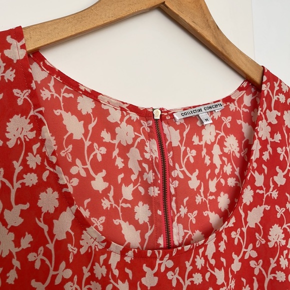 Orange Floral Collective Concepts Front Tie Flowy Blouse - Picture 4 of 5